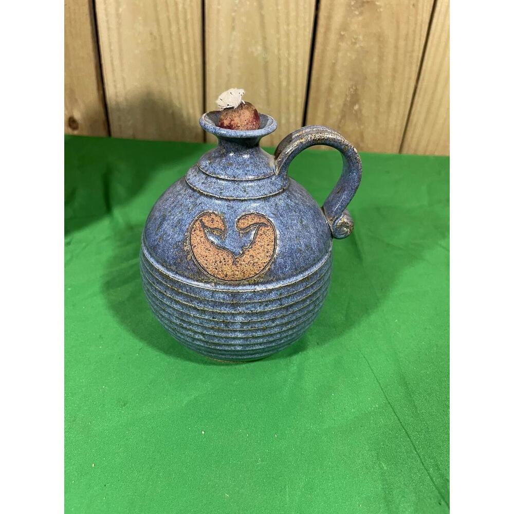 Studio Art Pottery Oil Lamp Brown Blue Stoneware.